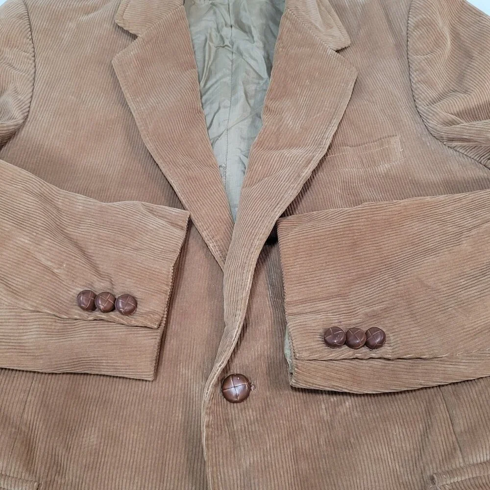 VTG Jordache Tan 100% Cotton Corduroy Double Vented Notch Blazer Jacket Size 42R